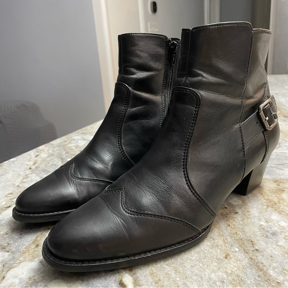 Paul Green Black Leather Boots Pointed Toe 2 inch heel - Picture 1 of 13